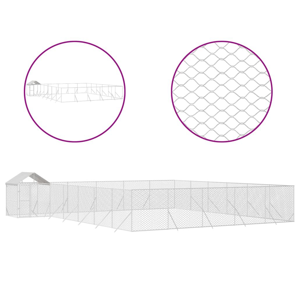 vidaXL Perrera de exterior con toldo acero galvanizado plata 10x6x2,5m, , large Imagen numero 13